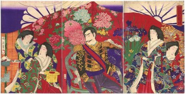 お花の御視察 生け花を鑑賞される天皇皇后と女官たち 豊原親信 Oil Paintings